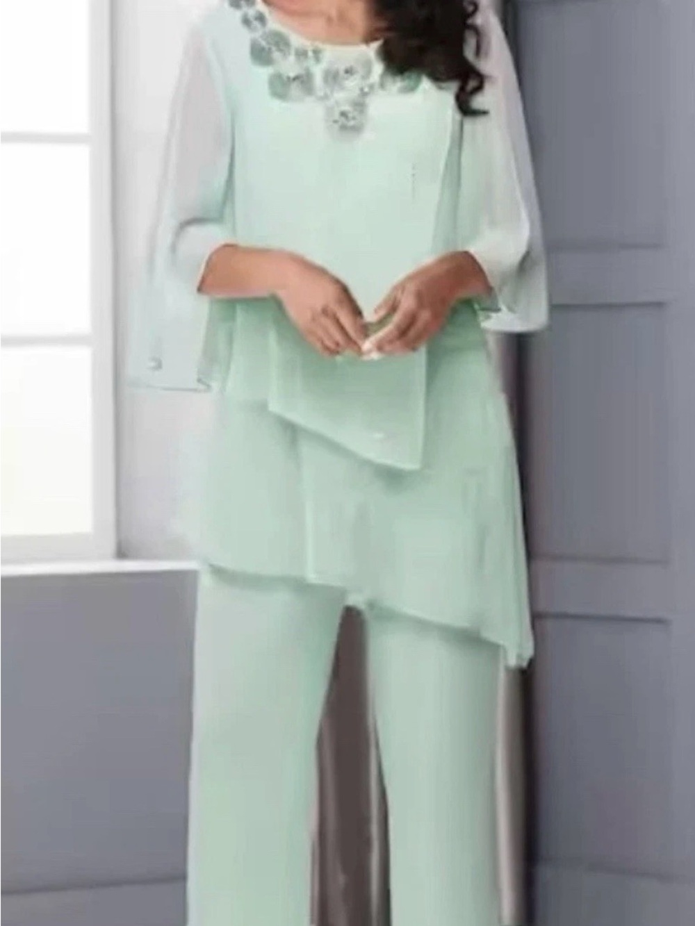 Ashro Sz XL Mist Green 3-Piece Beaded Pant Set Formal Party Church Wedding - Picture 1 of 11